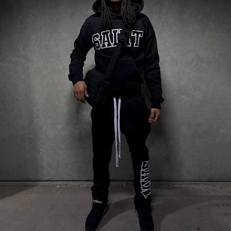 factory produced cropped hoodie tracksuit set Custom Logo Fashion hoodie set men